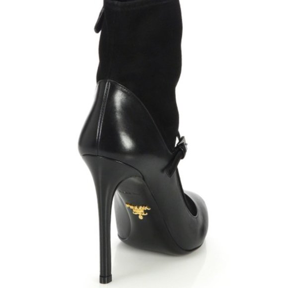 Prada Authentic NVT Black Suede Sock Leather Mary Jane Bootie - Picture 10 of 16